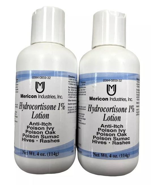 Hydrocortisone LOTION 1% 4oz for Eczema, Rash, Hives, etc 2 Pack