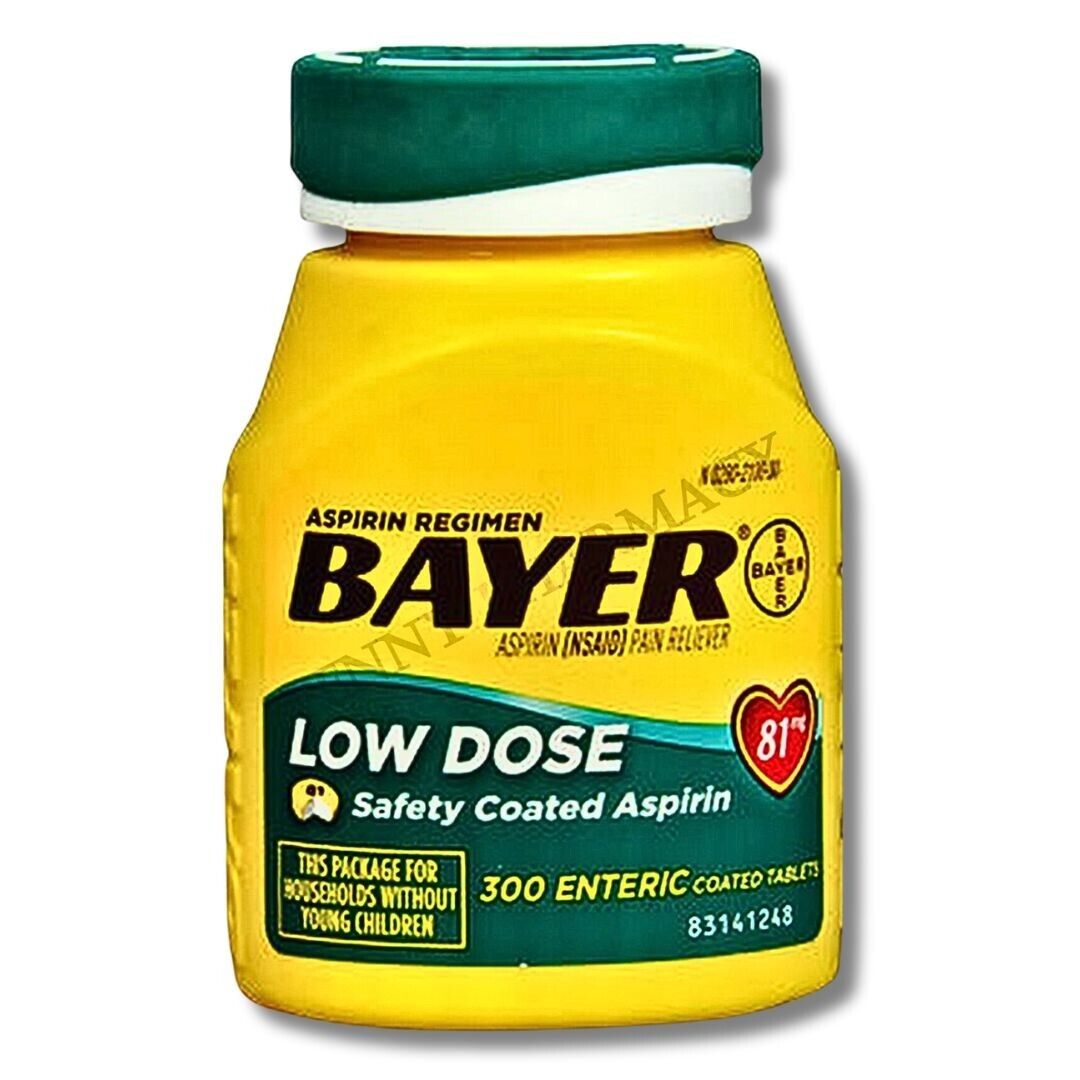Bayer Low Dose Aspirin "Baby" 81mg Enteric Coated 300 Tablets