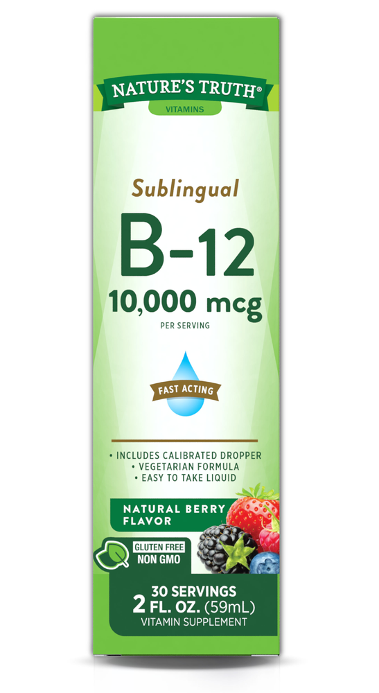 Nature's Truth Vitamin Supplement Sublingual B-12 10,000mcg Natural Berry 2 Oz