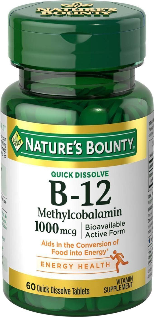 Natures Bounty B-12 Energy Health Vitamin Quick Dissolve Tablets 1000mcg 60 ct