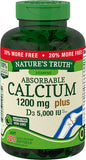 Nature's Truth Absorbable Calcium Plus with D3 5000 IU Softgels 1200 mg 120 Ct