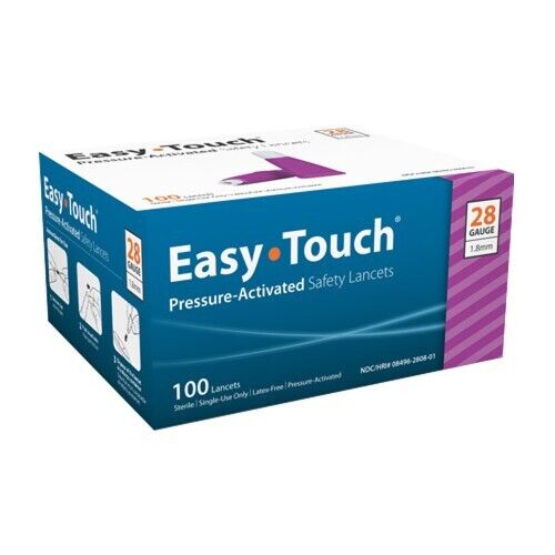 Easy Touch Pressure Activated Safety Lancets Sterile Latex-Free 28 Gauge 100 Ct