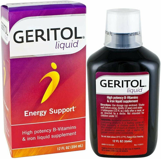 Geritol Liquid Energy Support High Potency B-Vitamins & Iron Supplement 12 Fl Oz