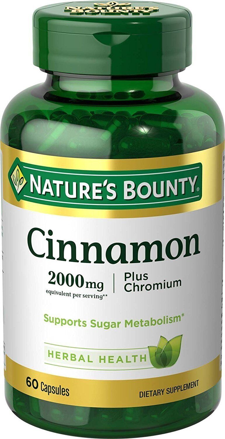 Nature's Bounty Cinnamon 2000mg Plus Chromium Sugar Metabolism Capsules 60 ct