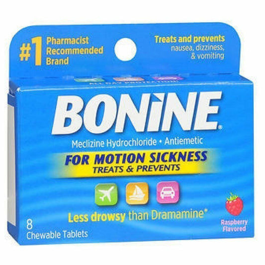 Bonine Treats & Prevents Motion Sickness Chewable Tablets Raspberry 8 Ct 12