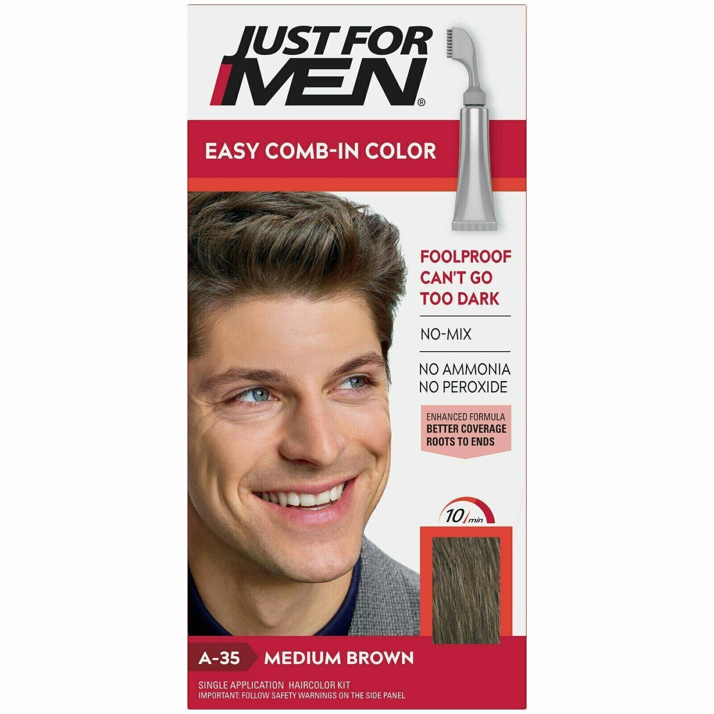 Just For Men Hair Color Easy Comb In Autostop No Mix Soft A 35 Medium Brown 1ct