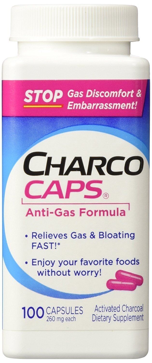 Charco Caps Anti-Gas Formula Activated Charcoal Capsules 260 mg Each 100 Count