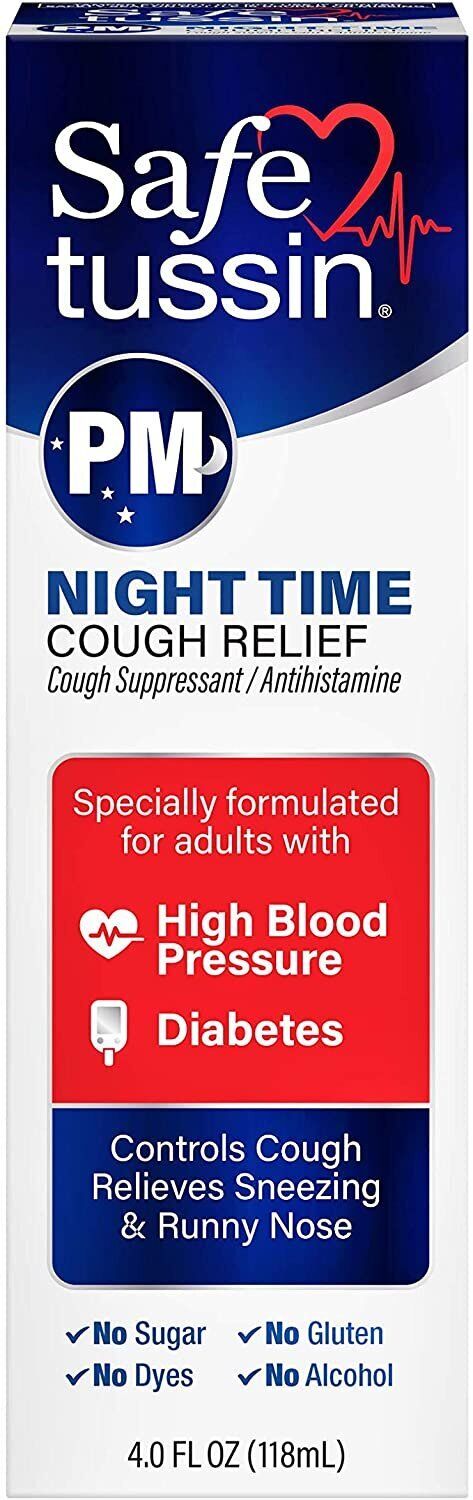 Safetussin PM Night Time Cough Relief Cough Suppressant Antihistamine 4 Ounce