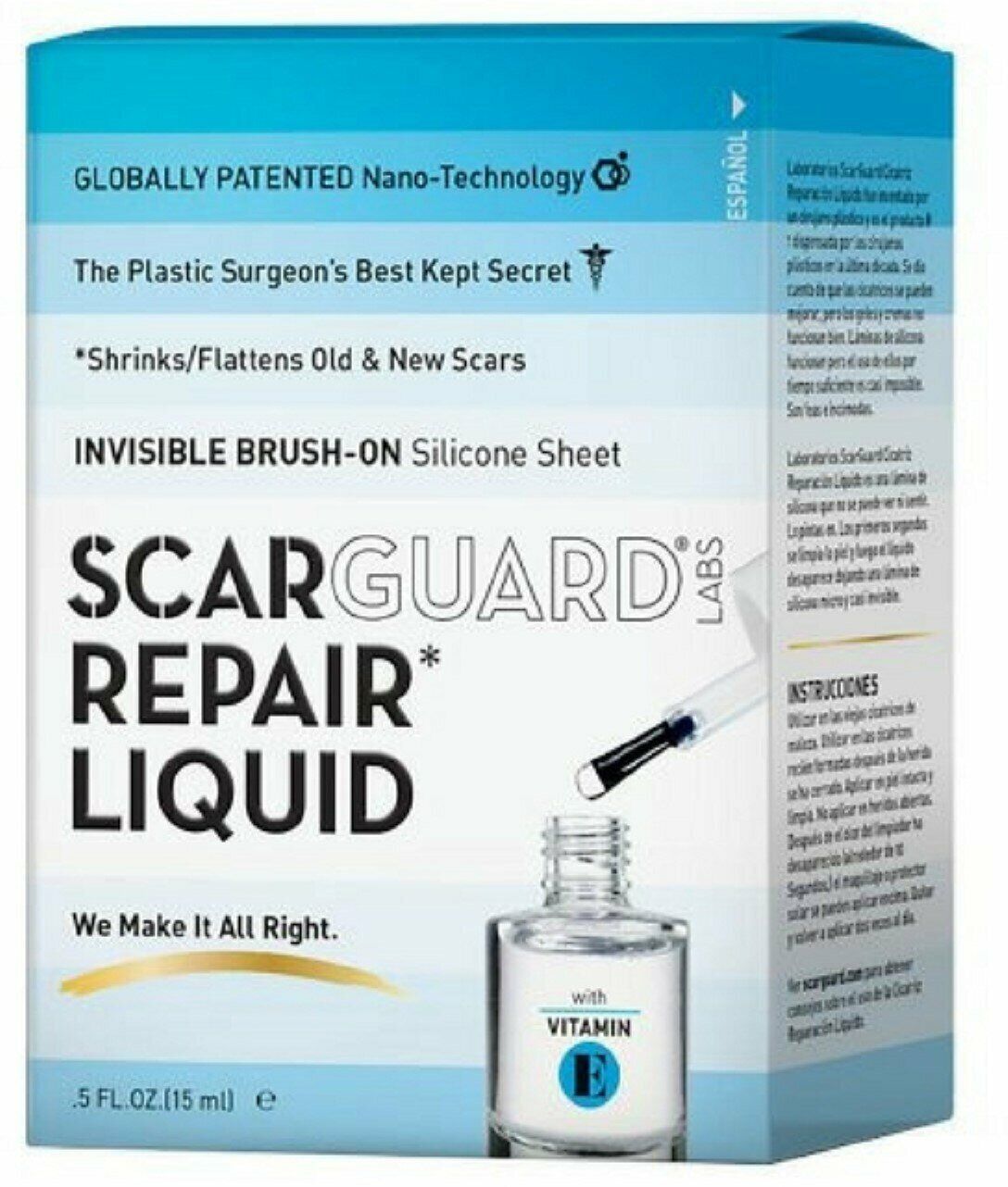 Scarguard Repair Liquid Vitamin Brush on Formula Shrink & Flatten Scars 0.5 oz
