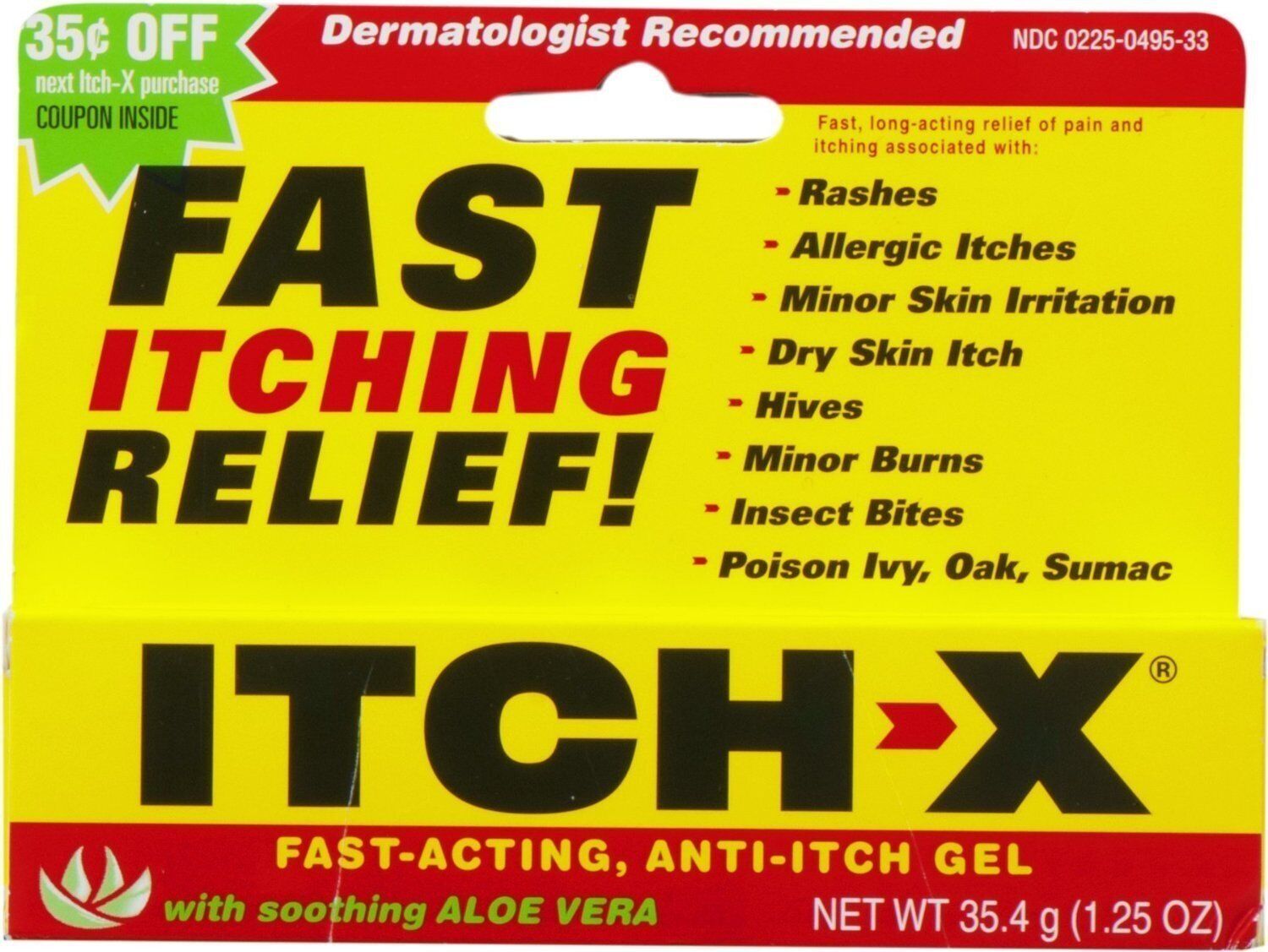 Itch X Anti Itch Gel Fast Long Acting Relief Soothing Aloe Vera Scent 1.25 oz