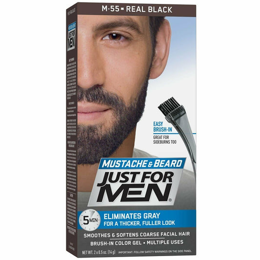 Just For Men Mustache and Beard Brush-In Hair Color Gel Real Black M55 1 Count