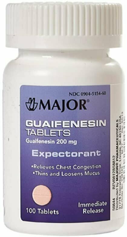 Major Guaifenesin 200mg Expectorant Chest Congestion Fast Relief Tablets 100ct