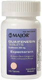 Major Guaifenesin 200mg Expectorant Chest Congestion Fast Relief Tablets 100ct