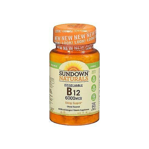 Sundown Naturals B12 6000mcg Vitamin Supplement Metabolism Health Support 60ct