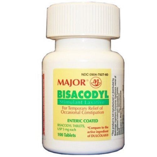 Major Bisacodyl Stimulant Laxative Enteric Coated Tablets 5 mg Each 100 Count