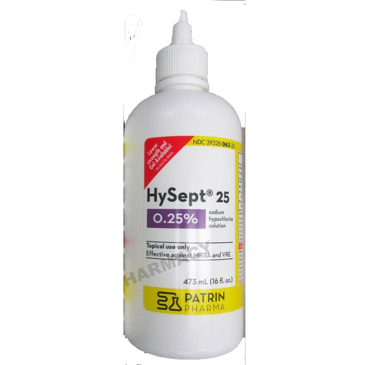 Patrin Pharma Hysept 25 Sodium Hypochlorite Topical Solution Wound Cleaner 16oz