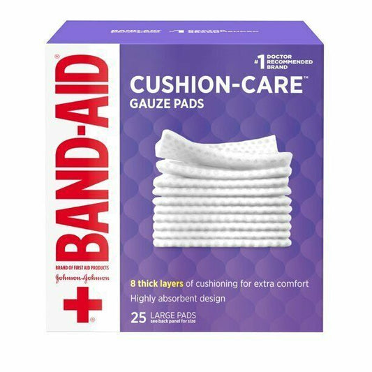 Band-Aid Brand Cushion Care Large Gauze Pads Highly Absorbent Design 25 Count