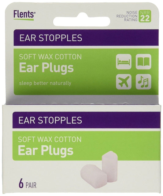 Flents Ear Plugs Soft Wax Cotton Ear Stopples Noise Reduction Protect 6 Pair