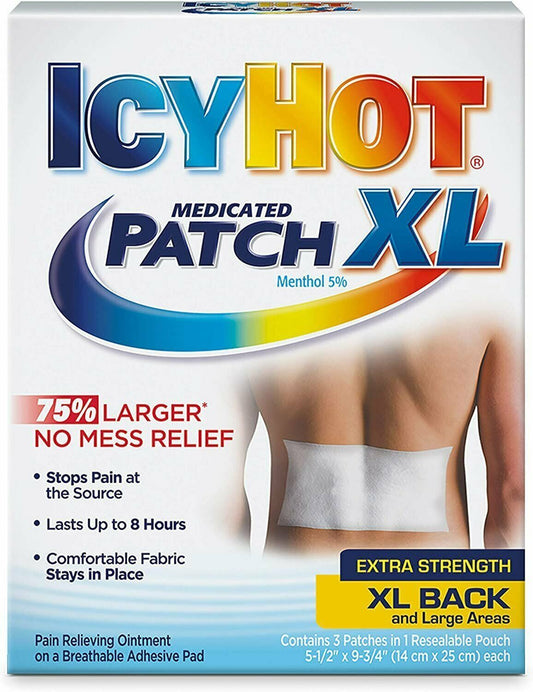 Icy Hot Medicated Back Patch Menthol 5% Pain Relief Extra Strength No Mess 3ct