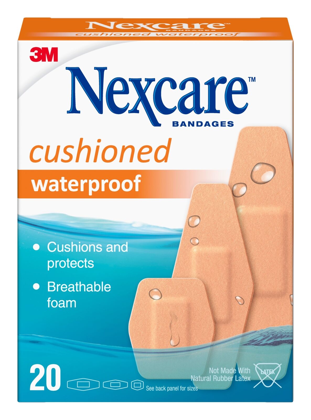 3M Nexcare Waterproof Cushioned Foam Bandages Assorted Sizes Breathable 20 Count