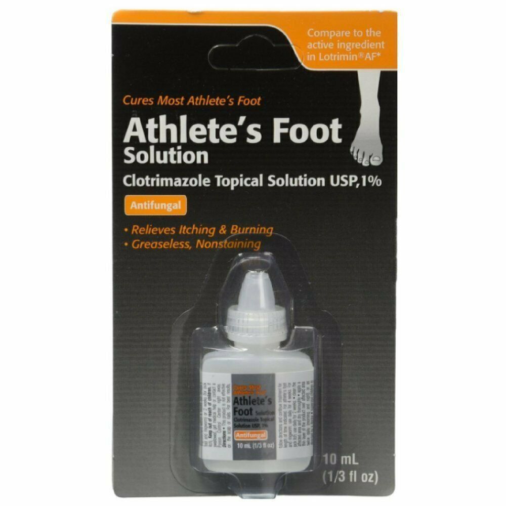 Athlete's Foot Cotrimazole Topical Solution USP 1% Antifungal Greaseless 10ml