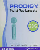 Prodigy Twist Top Lancets Sterile 28G Painless Fine Gauge Tri-Bevel Tip 100ct