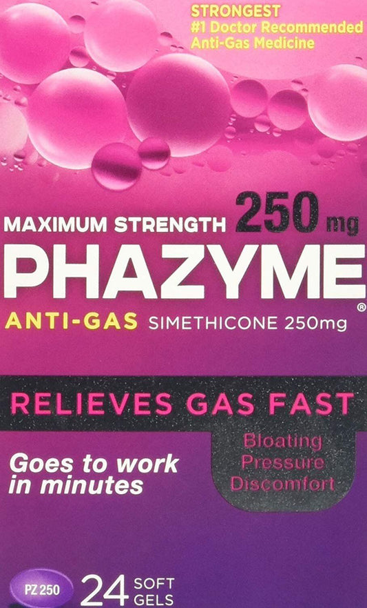 Phazyme Maximum Strength Anti-Gas Relief Simethicone Softgels 250 mg 24 Count