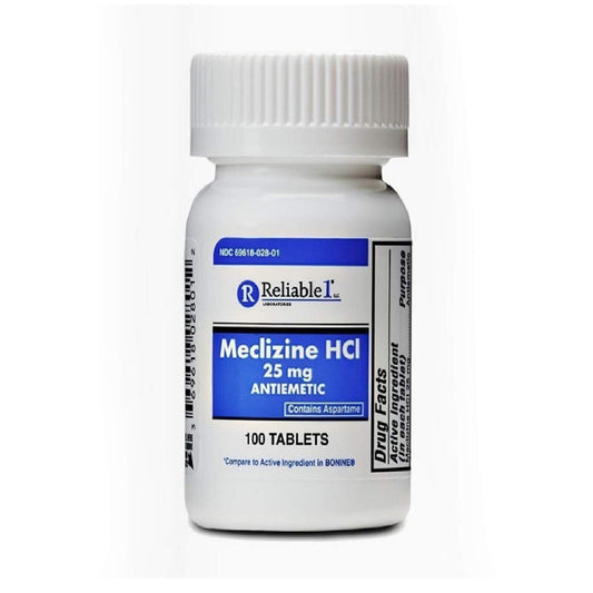 Reliable-1 Meclizine HCL Antiemetic Tablets For Motion Sickness 25 mg 100 Count