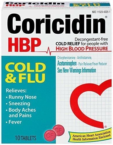 Coricidin HBP Cold and Flu Acetaminophen Tablets Decongestant Free 325 mg 10 Ct