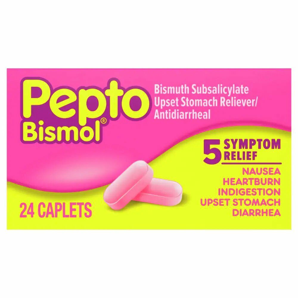 Pepto Bismol Upset Stomach Reliever Antidiarrheal 5 Symptom Relief Caplets 24 Ct