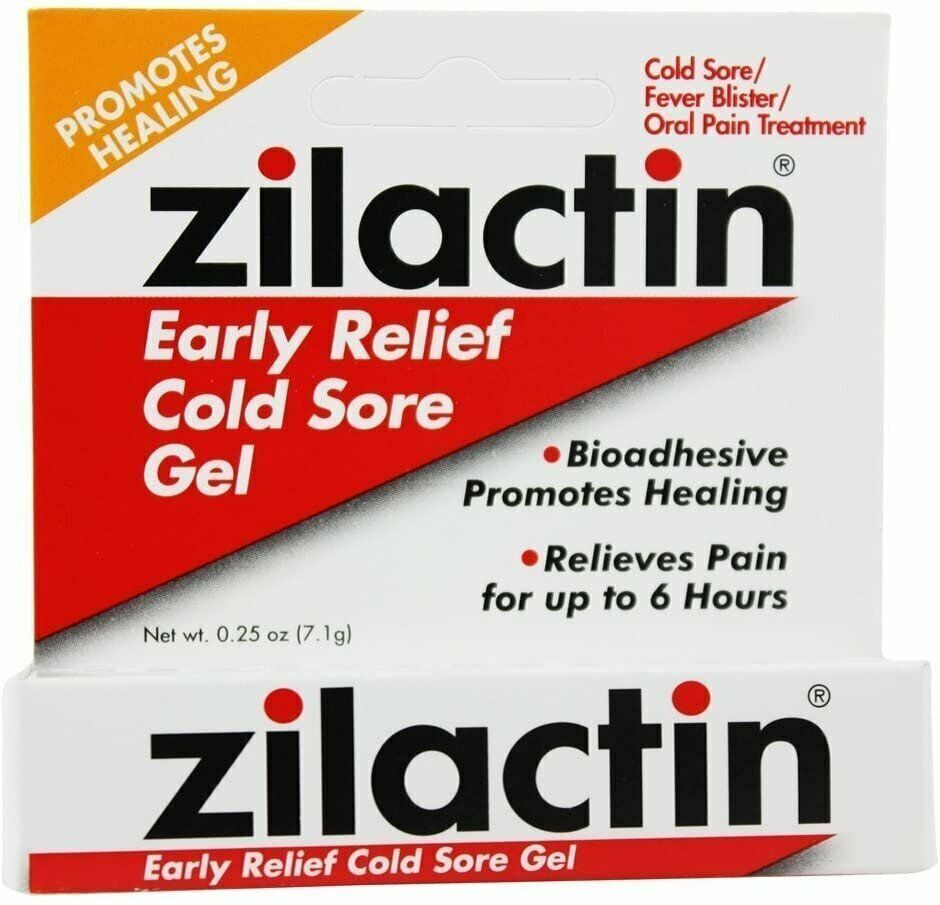 Zilactin Early Relief Cold Sore Medicated Gel Bioadhesive Healing Clear 0.25oz
