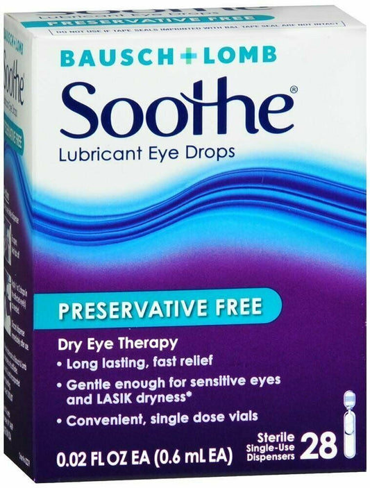 Bausch & Lomb Soothe Lubricant Eye Drops Dry Eye Fast Acting Relief Sterile 28ct