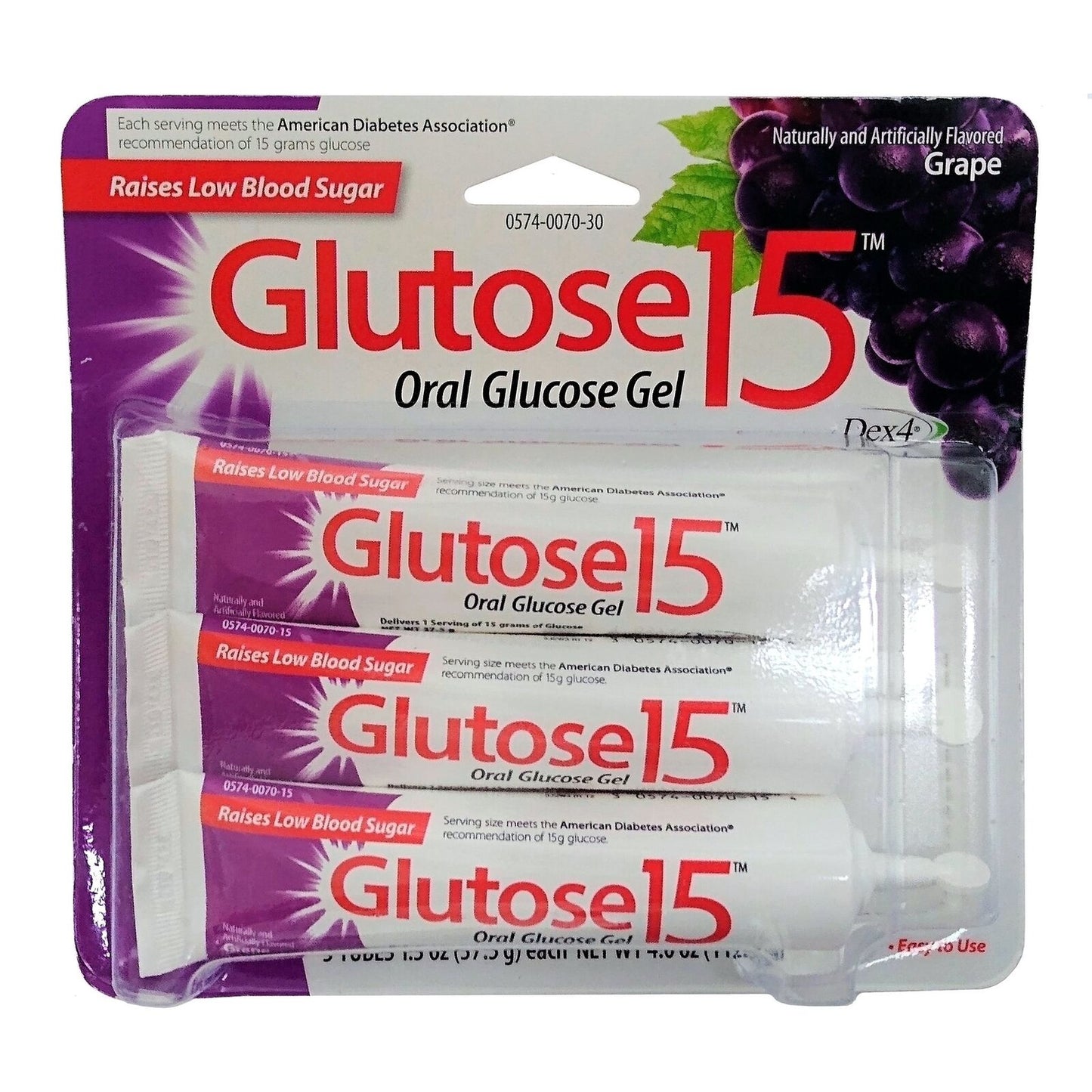 Glutose15 Oral Glucose Gel Low Blood Sugar Treatment Grape Flavor 3 ct 1.3 oz ea