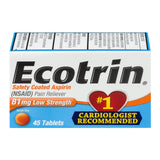 Ecotrin Safety Coated Aspirin Pain Reliever Low Strength Tablets 81 mg 45 Count