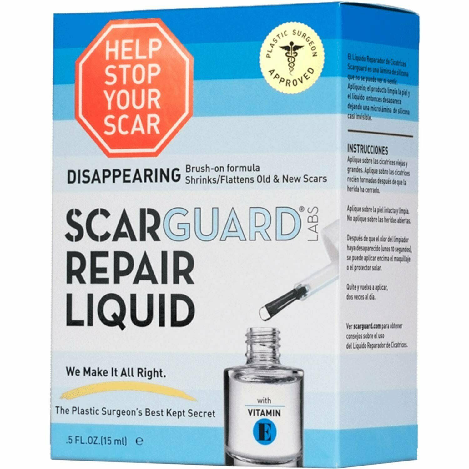 Scarguard Repair Liquid Vitamin Brush on Formula Flatten Scars 0.5 oz