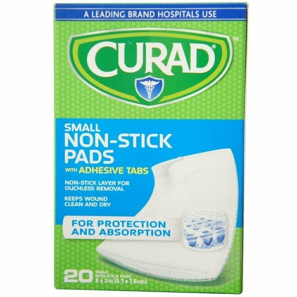 Curad Small Non-Stick Pads with Adhesive Tabs 2 in x 3 in For Protection 20 Each