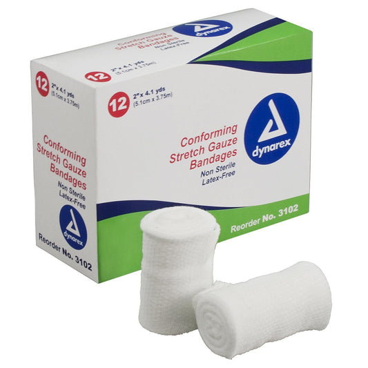 Dynarex Conforming Stretch Gauze Bandages Non-Sterile 2 Inch x 4.1 Yard 12 Count