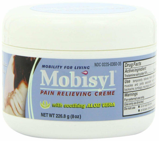 Mobisyl Pain Relieving Creme with Soothing Aloe Vera Greaseless Odor-free 8 Oz
