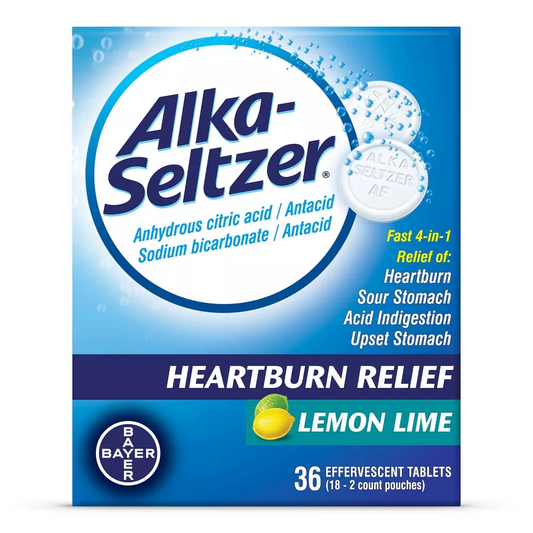 Alka Seltzer Effervescent Antacid Heartburn Upset Stomach Relief Lemon 36 ct