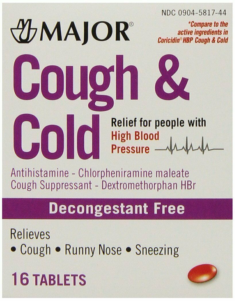 Major Cough & Cold Relief Tablets Suppressant Decongestant Free 16ct    12