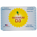 Maximum Vitamin D3 Supplement Gluten Free Capsules 10000 IU Cholecalciferol 5 Ct