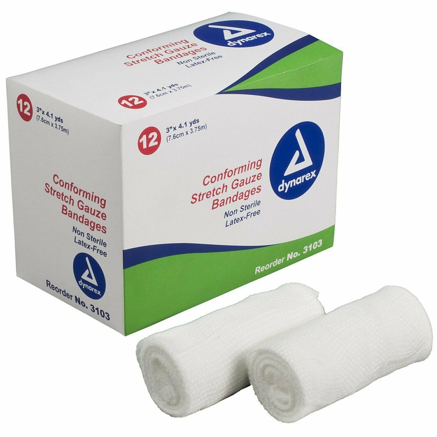 Dynarex Conforming Stretch Gauze Bandages Non Sterile 3 Inches x 4.1 Yard 12 Ct