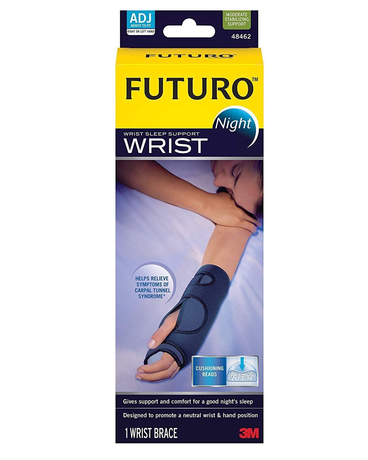 3M Futuro Carpal Tunnel Wrist Brace Sleep Support Adjustable Fit Moderate 1ct
