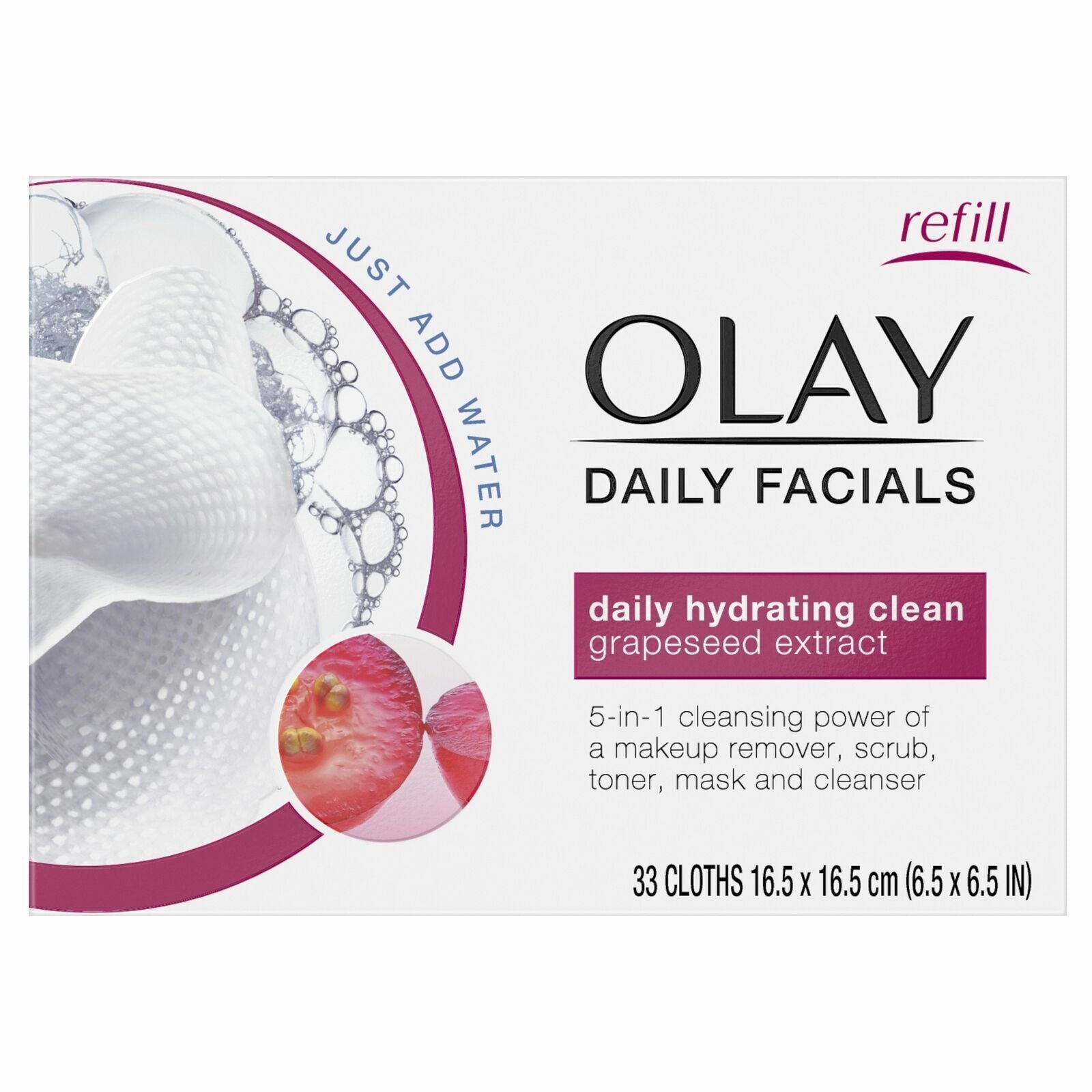 Olay Daily Facial Cleansing Cloth Hydrating Clean Smooth Grapeseed Extract 33ct