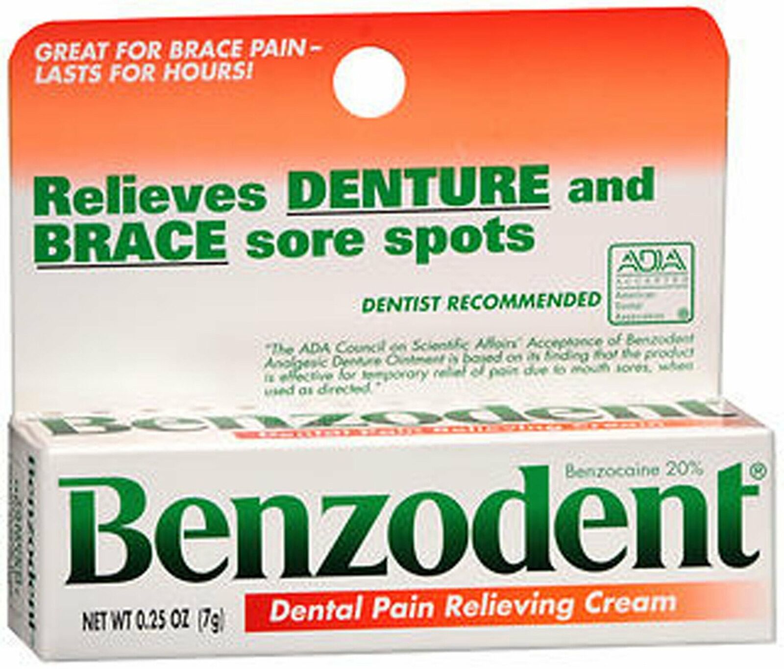 Benzodent Dental Pain Relieving Cream For Dentures and Braces 0.25 Ounce 6   