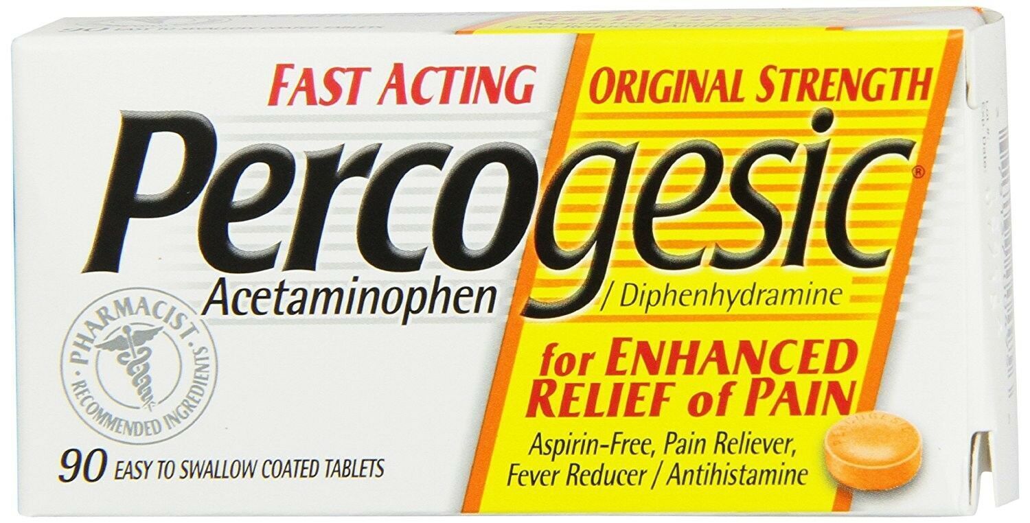 Percogesic Acetaminophen Pain Reliever Fever Reducer Fast Acting Tablets 90 ct