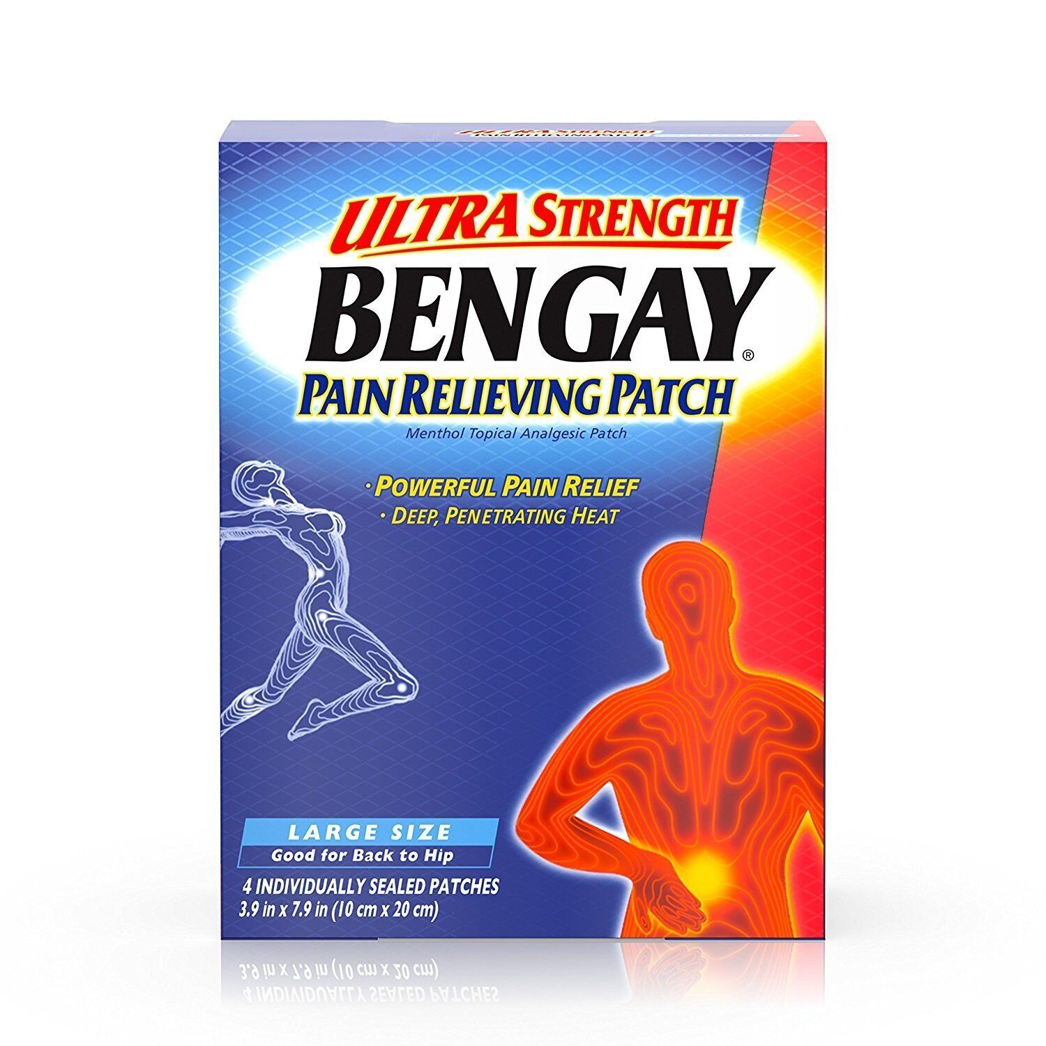 Bengay Pain Relieving Patch Deep Penetrating Heat Ultra Strength Large Size 4 ct