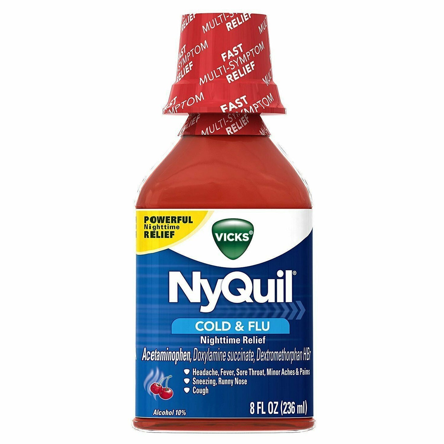 Vicks NyQuil Cold and Flu Nighttime Relief Acetaminophen Cherry Liquid 8 Fl Oz