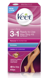 Veet 3-In-1 Legs & Body Hair Remover Wax Strip Kit Sensitive Formula 40 Count