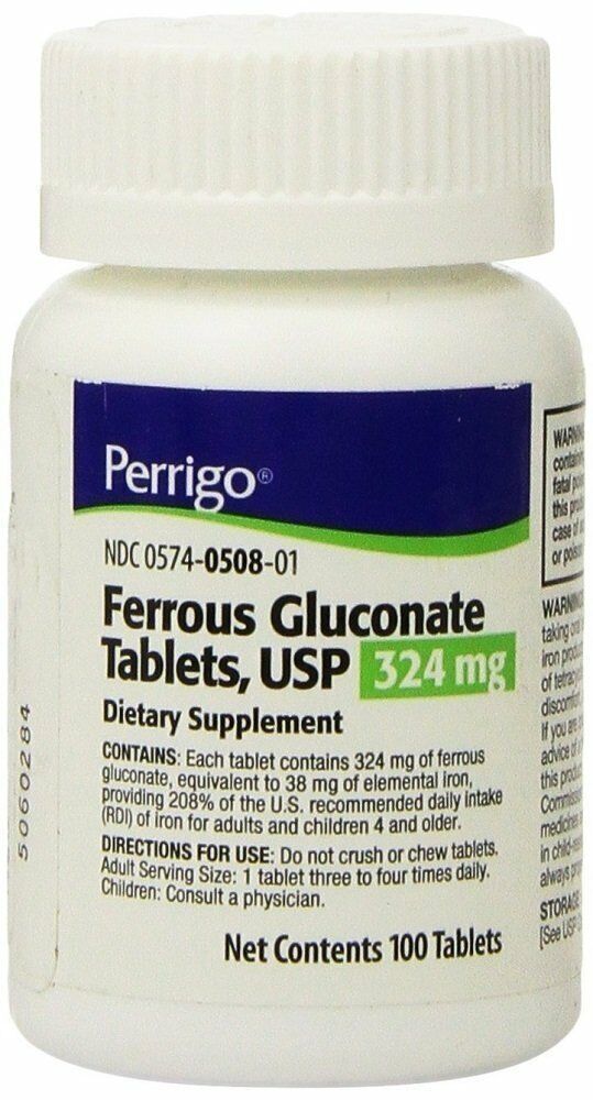 Perrigo Ferrous Gluconate 324mg Iron Dietary Supplement No Sugar 100ct